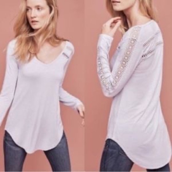 Anthropologie Deletta Embroidered Long Sleeve Top Longline Medium - Picture 1 of 9